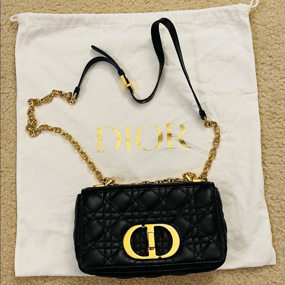 ❌⭕️SOLD🎊Authentic SMALL DIOR CARO BAG Black Supple Cannage Calfskin